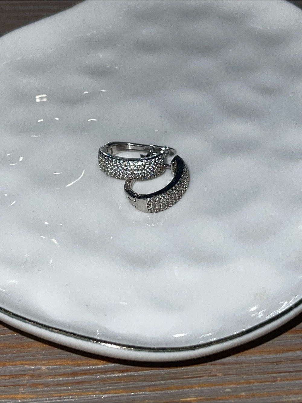 Pre-loved 925 Sterling Silver CZ Pavé Wide Huggie Hoop Earrings